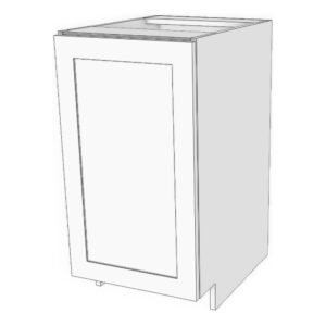 Base cabinet with full height door: 6" to 24" wide, 34 3/4" high, 23 5/8" deep. 2 adjustable shelves. *Double shaker door will be flat slab if 7" or less